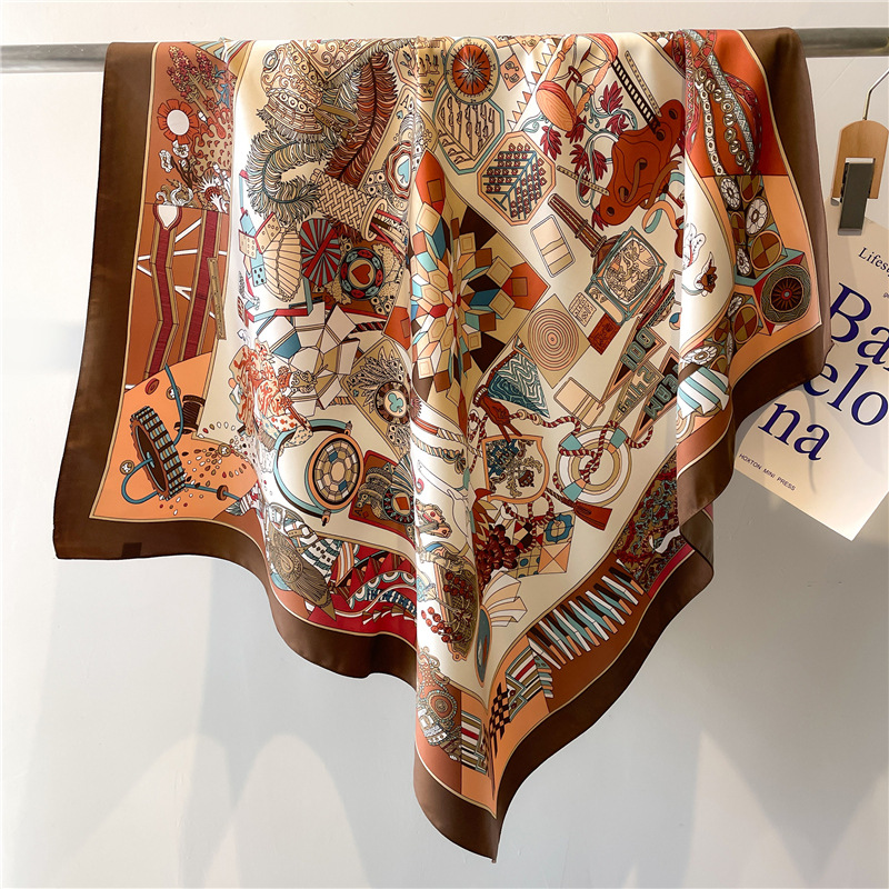 Silk Scarf Square - ผ้าพันคอไหมทวิลล์ลายดอกไม้สำหรับผู้หญิง รุ่นใหม่ปี 2026 สำหรับฤดูใบไม้ผลิและฤดูใบไม้ร่วง ผ้าพันคอแบบฮิญาบ ผ้าคลุมศีรษะ