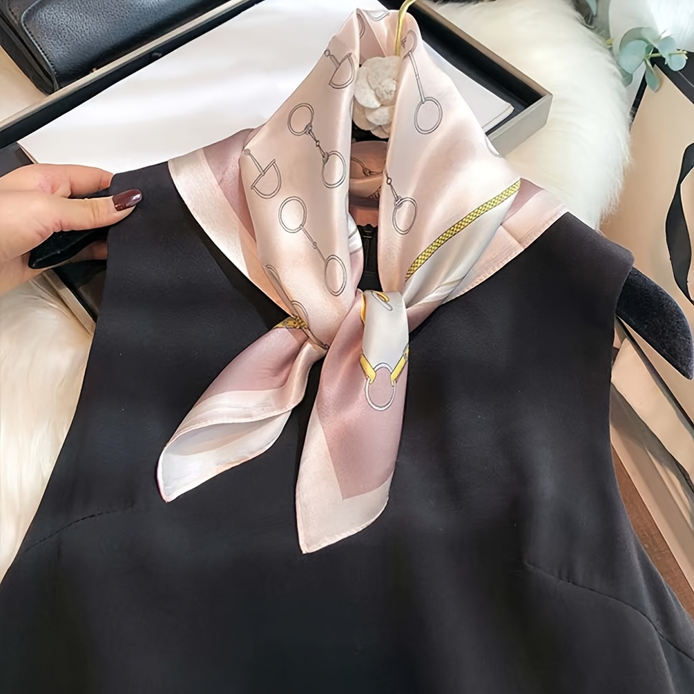 Silk Scarf Square - ผ้าพันคอไหมแท้ 100% หรูหรา ลายเรขาคณิต ผ้าพันคอ ผ้าโพกศีรษะ
