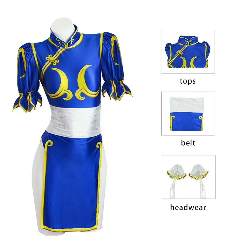 Women'S Accessories Clothing - ชุดคอสเพลย์ตัวละครชุนลี่จากเกมสตรีทไฟท์เตอร์สำหรับผู้หญิง ชุดกี่เพ้าสีชมพูพร้อมเครื่องประดับผม ชุดฮาโลวีน