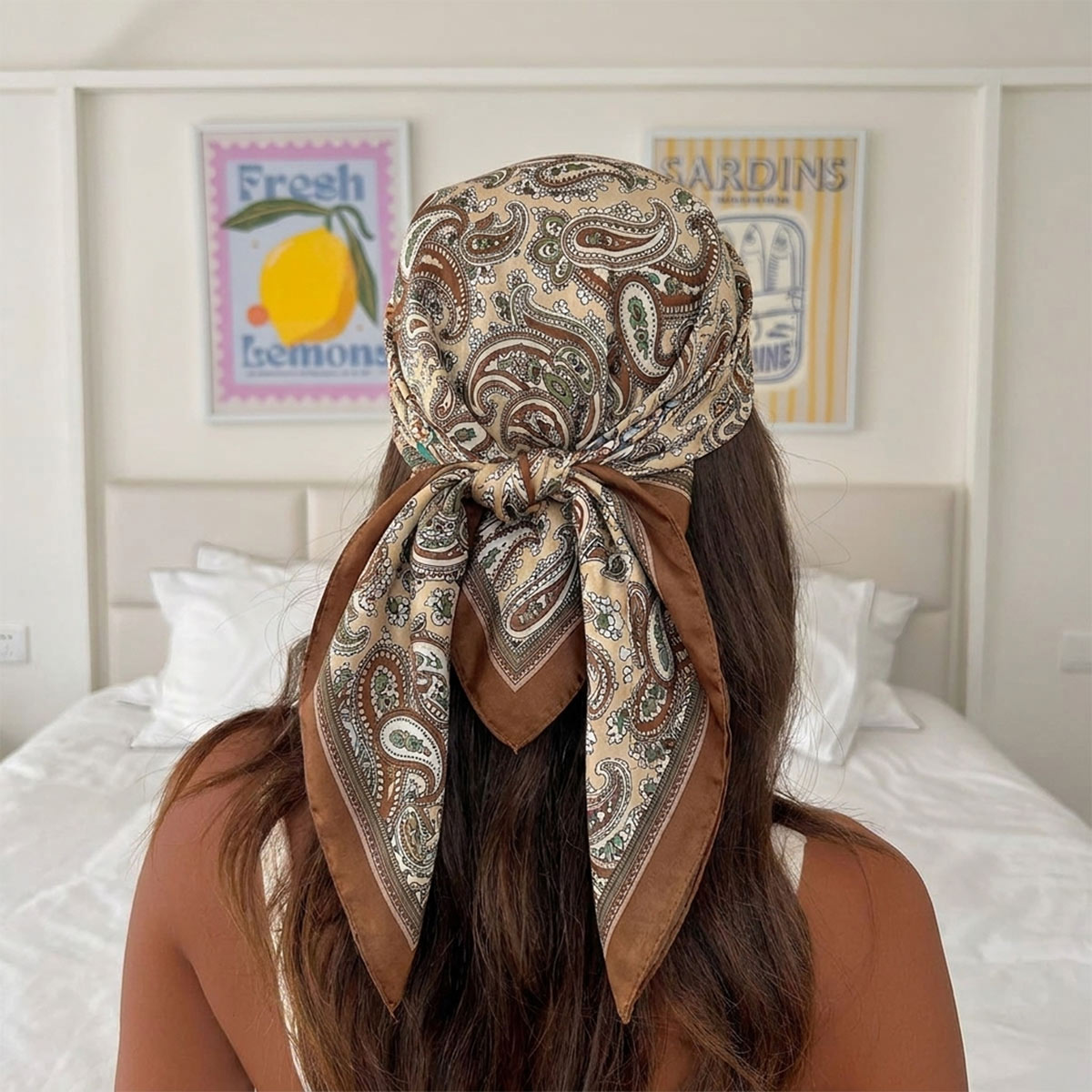 Silk Scarf Square - ผ้าพันคอไหมแฟชั่นดีไซน์ใหม่ ผ้าคาดผมผู้หญิง ผ้าพันคอซาตินพิมพ์ลายขนาดเล็ก ผ้าพันคอฟูลาร์ด ผ้าพันคอคลุมไหล่ ผ้าคาดผมผู้หญิง