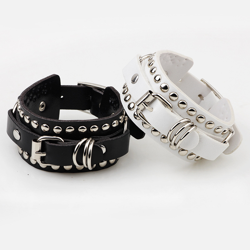 Goth สายรัดข้อมือหนังสีดําสร้อ - Women'S Emo Accessories บทวิจารณ์และราคา