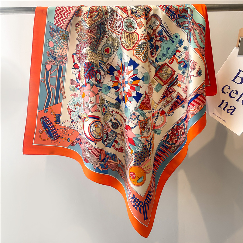 ผ้าพันคอไหมทวิลล์ลายดอกไม้สำหร - Silk Scarf Square บทวิจารณ์และราคา
